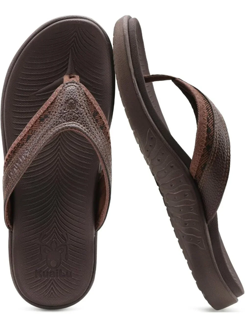 Men's All Brown Sport Flip Flops Comfort Orthotic Thong Sandals Arch Support